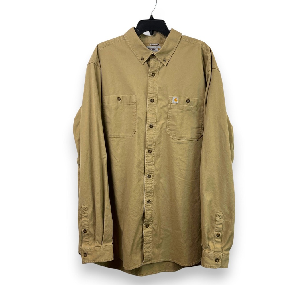 Carhartt Relaxed Fit Canvas Work Shirt Mens 2XL Tall Tan Khaki Gorpcore Utility